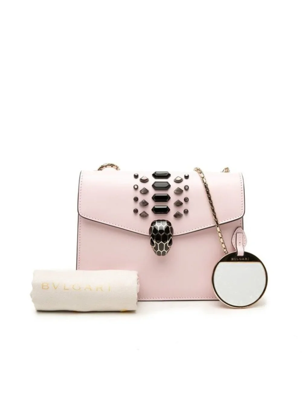 Bvlgari Serpenti Forever Bijou Crossbody Chain Shoulder Bag Pink Black Leather